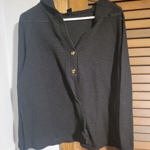 Elegant Black Women's Button-Up Hoodie